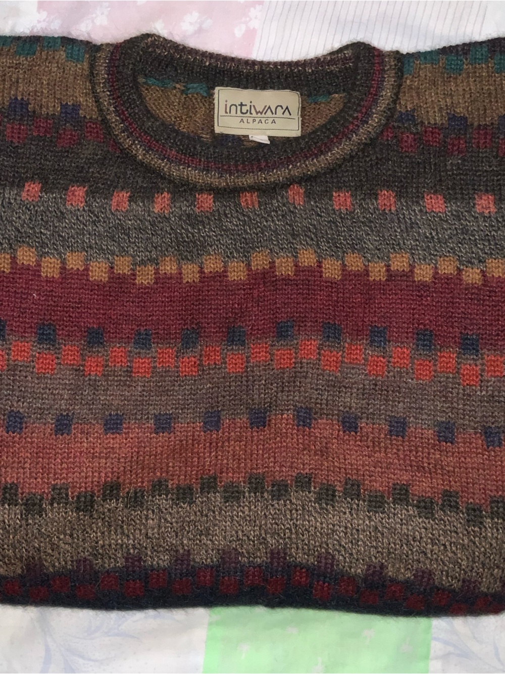 intiwara alpaca knit crewneck sweater soft non ichy colourful 100% wool L - Picture 6 of 9